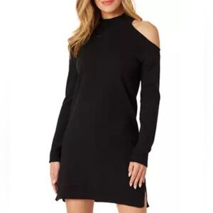 Bebe Black Open Shoulder Long Sleeve Wool Winter Holiday Dress
